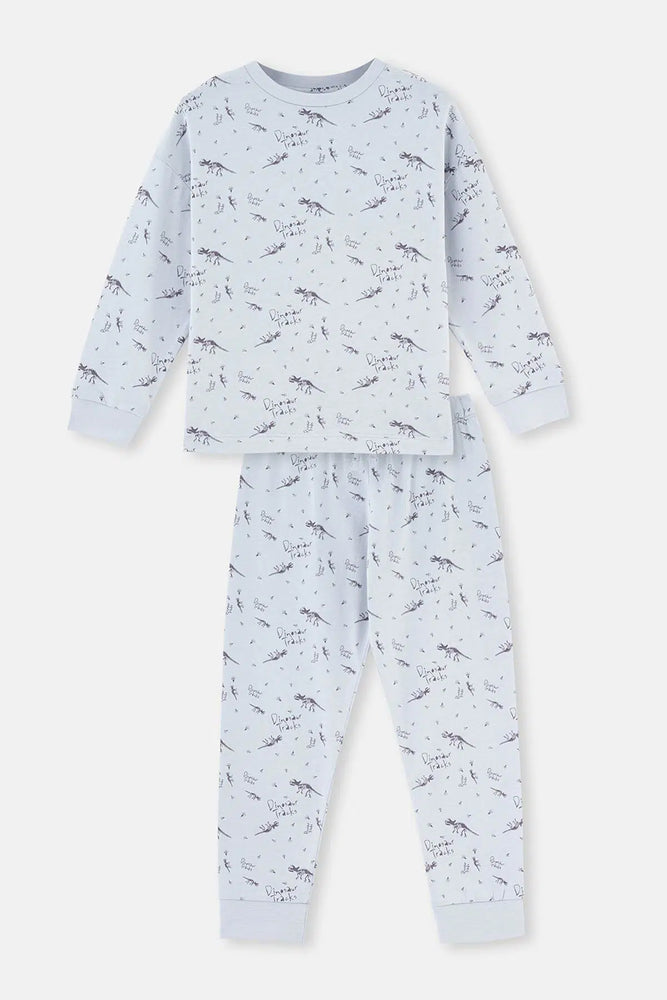 Mavi Dinozor Baskılı Uzun Kollu Pijama Takımı