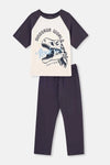 Antrasıt Kısa Kollu Dinozor Baskılı Pijama Takımı