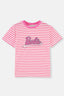 Pembe Barbie Baskılı Çizgili Kısa Kollu T-Shirt