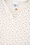 Ekru Metraj Baskılı Uzun Kollu Yarım Patlı Kaşkorse Pijama Takımı