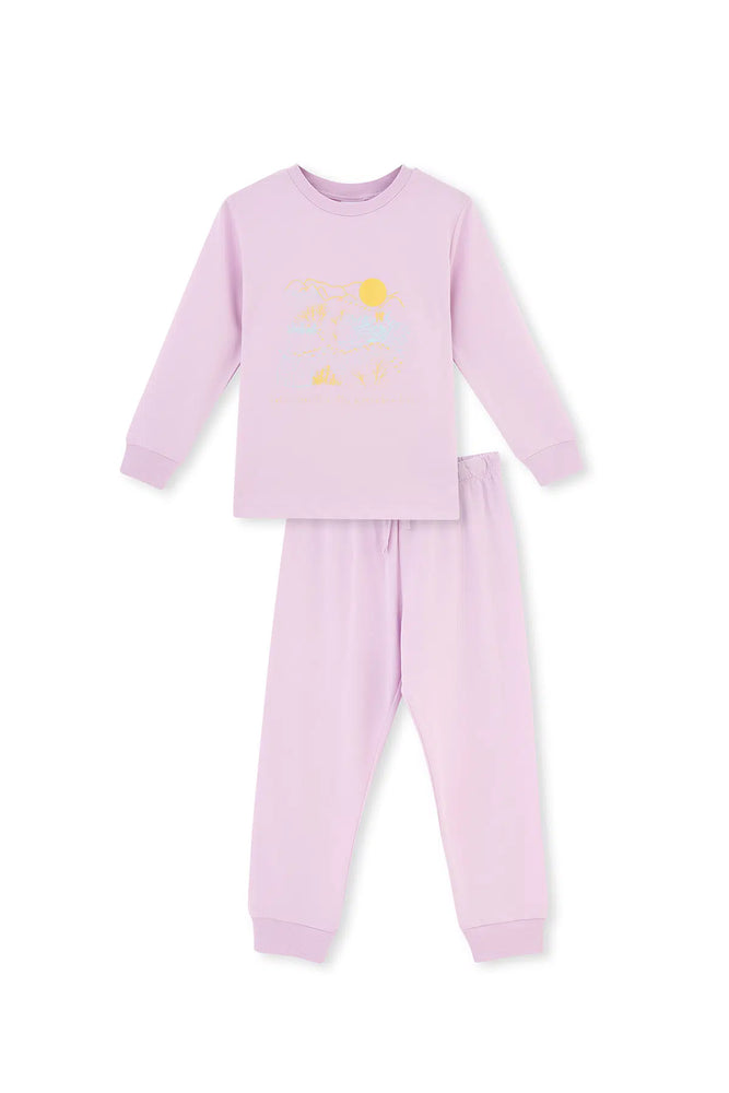 Lila Baskı Detaylı Uzun Kollu Pijama Takımı