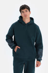 Koyu Yeşil Dagi Active Koyu Kapüşonlu Kol Garnili Sweatshirt