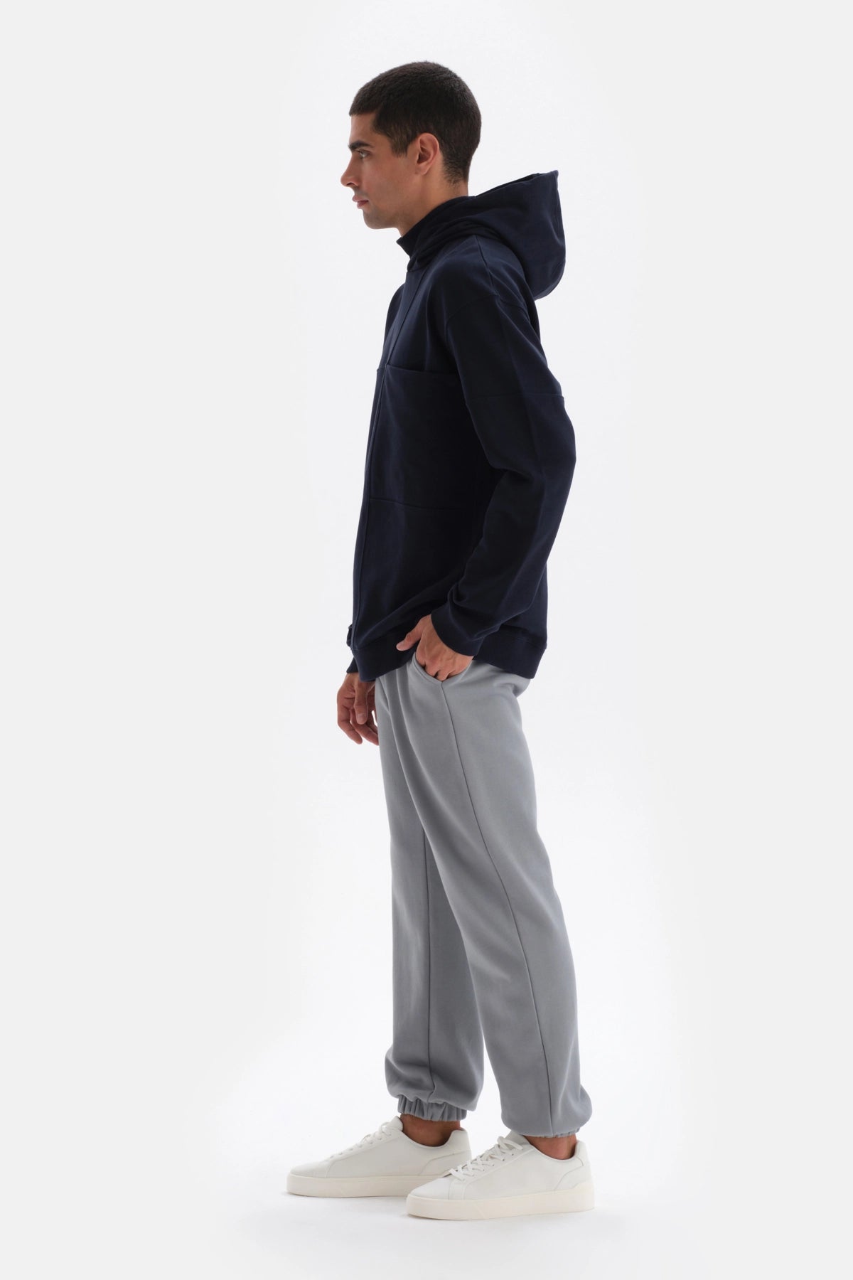 Lacivert Cep Detaylı Kapüşonlu Sweatshirt