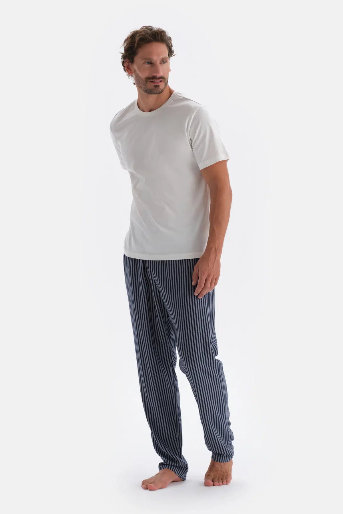 Lacivert Çizgili Viskon Pijama Altı