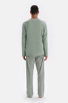 Mint Yeşili Yarım Patlı Uzun Kollu Baskı Detaylı Pijama Takımı