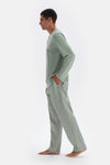 Mint Yeşili Yarım Patlı Uzun Kollu Baskı Detaylı Pijama Takımı