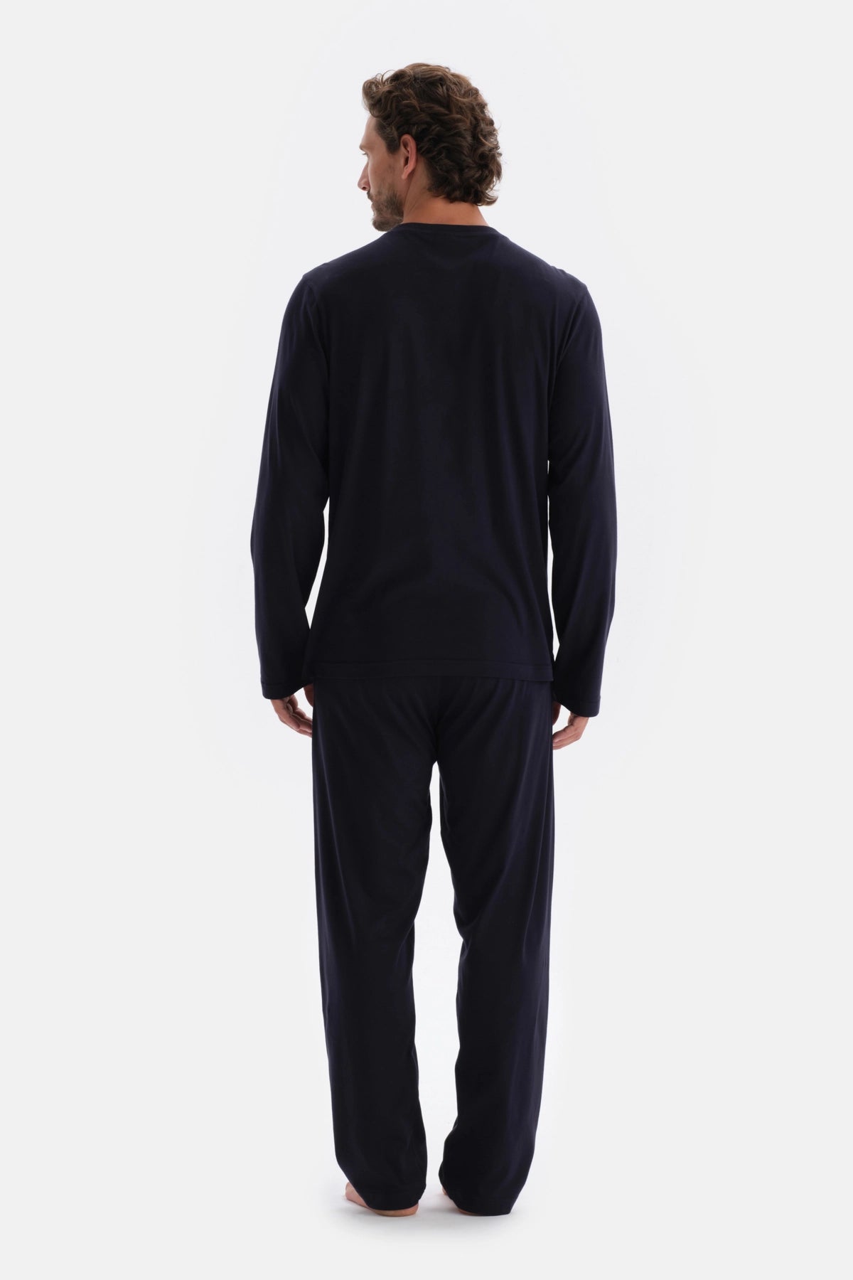 Lacivert Jakarlı Tişört Pantolon Örme Pijama Takımı