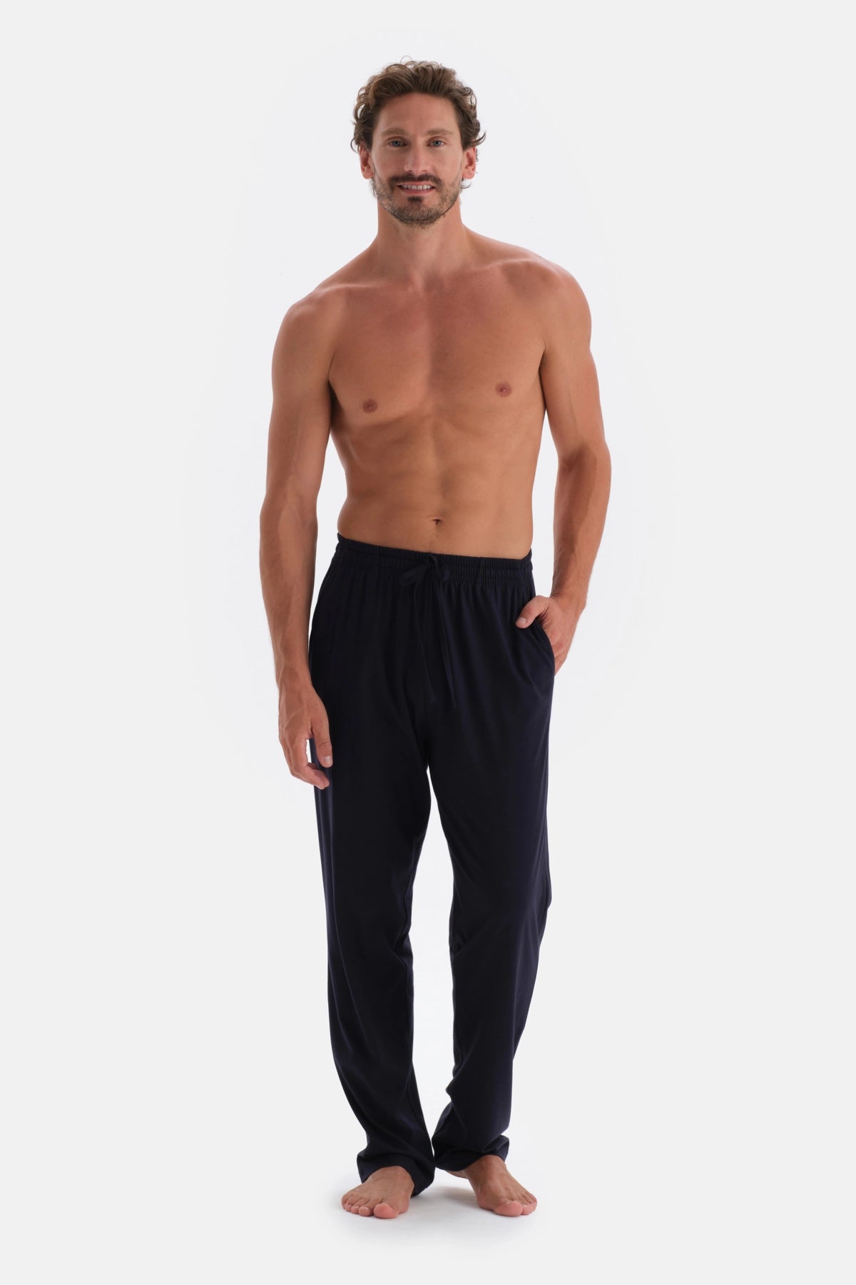Lacivert Jakarlı Tişört Pantolon Örme Pijama Takımı