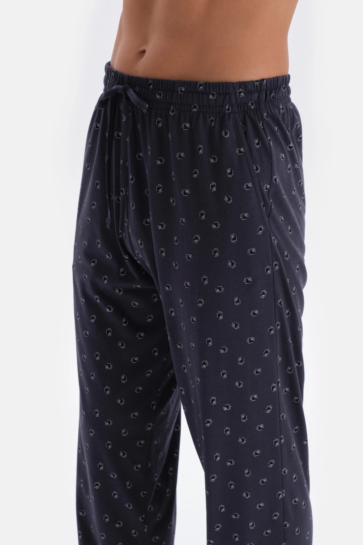 Lacivert Yarım Patlı Metraj Baskılı Modal Pijama Takımı