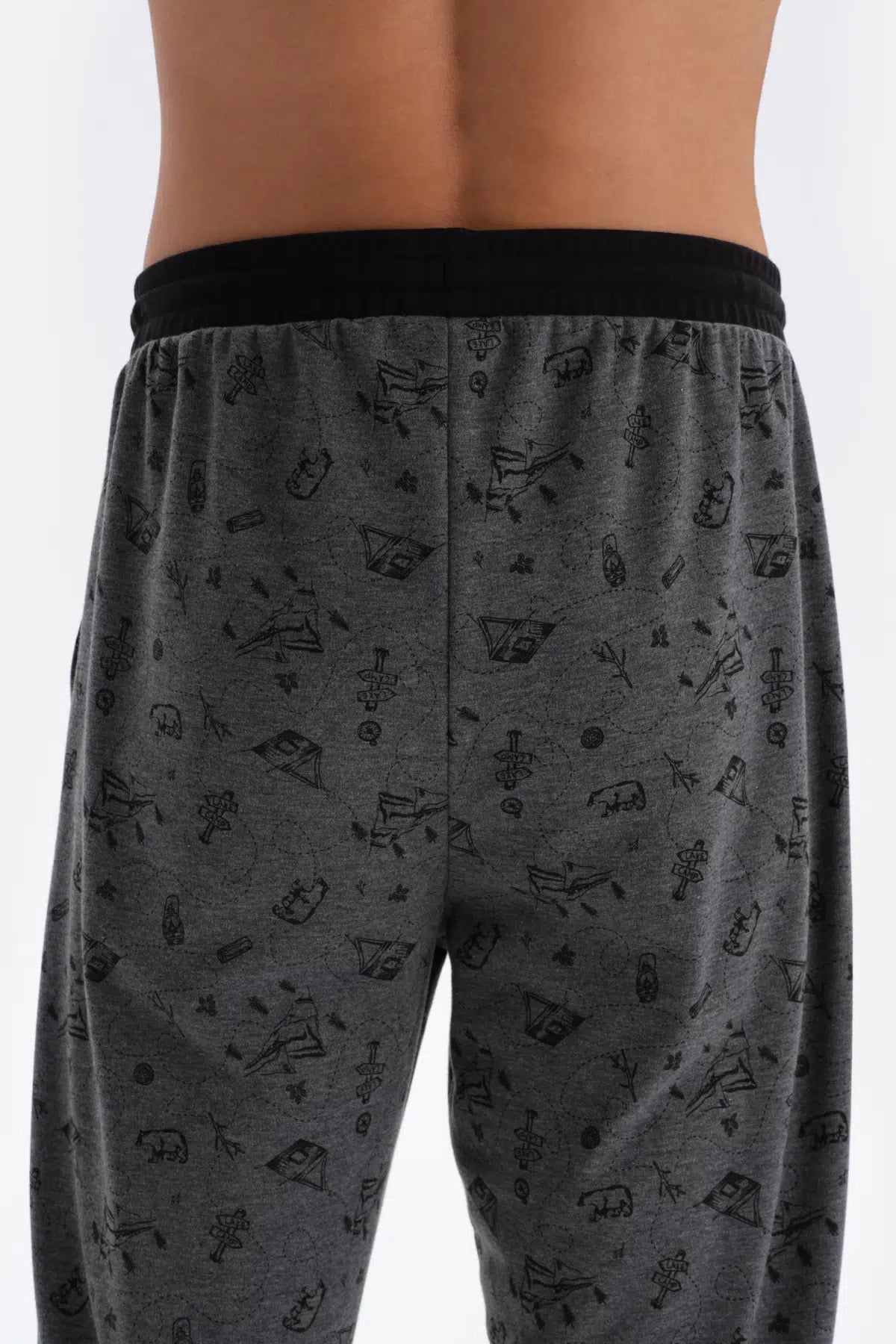 Füme Bisiklet Yaka Uzun Kol Metraj Baskılı Örme Pijama Takımı