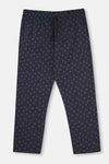 Lacivert Yarım Patlı Altı Metraj Baskılı Plus Size Pijama Takımı