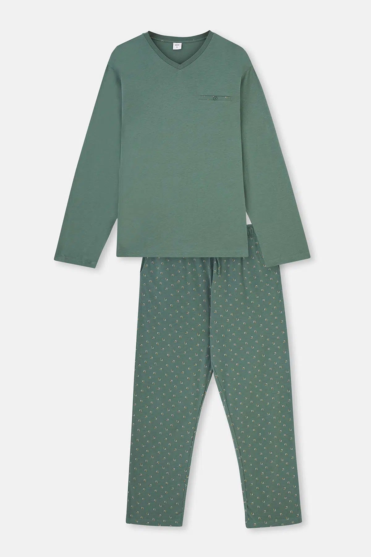 Yeşil V Yaka Uzun Kollu Plus Size Modal Pijama Takımı