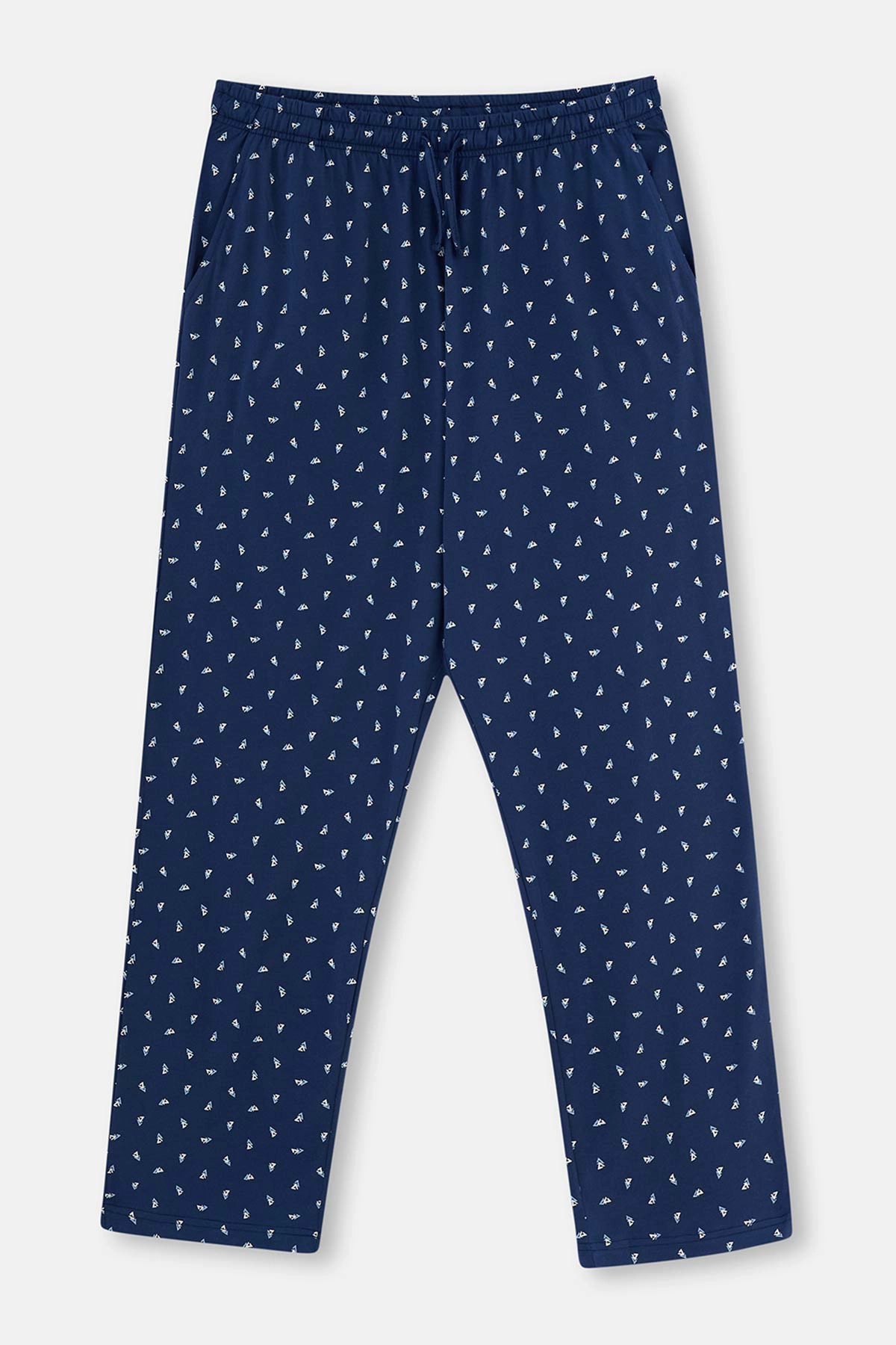 Mavi Yarım Patlı Cep Detaylı Kısa Kollu Plus Size Örme Pijama Takımı