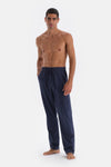 Lacivert Yarım Patlı Uzun Kol Metraj Baskılı Pamuklu Pijama Takımı