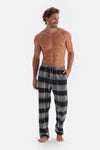 Lacivert Yarım Patlı Uzun Kollu Altı Dokuma Pijama Takımı