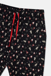 Siyah Metraj Baskılı Ipek Apre Interlok Pijama Takımı
