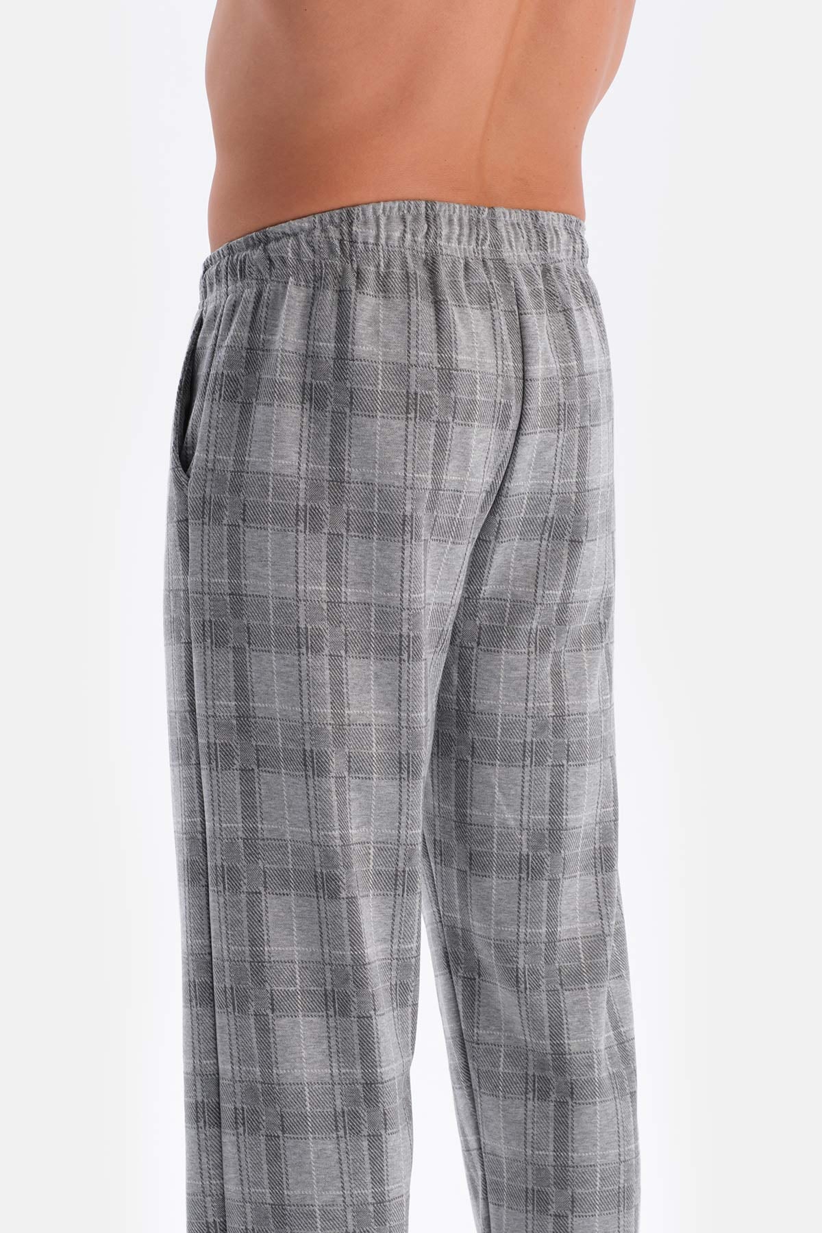 Gri Melanj Bisiklet Yaka Altı Jakarlı Pijama Takımı