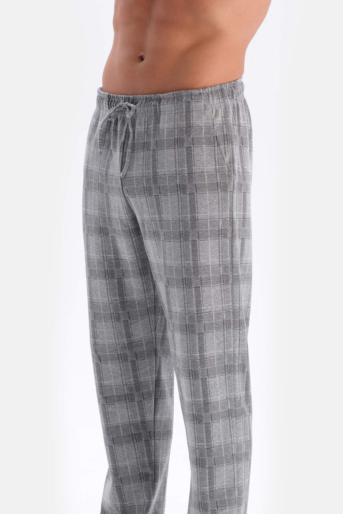 Gri Melanj Bisiklet Yaka Altı Jakarlı Pijama Takımı