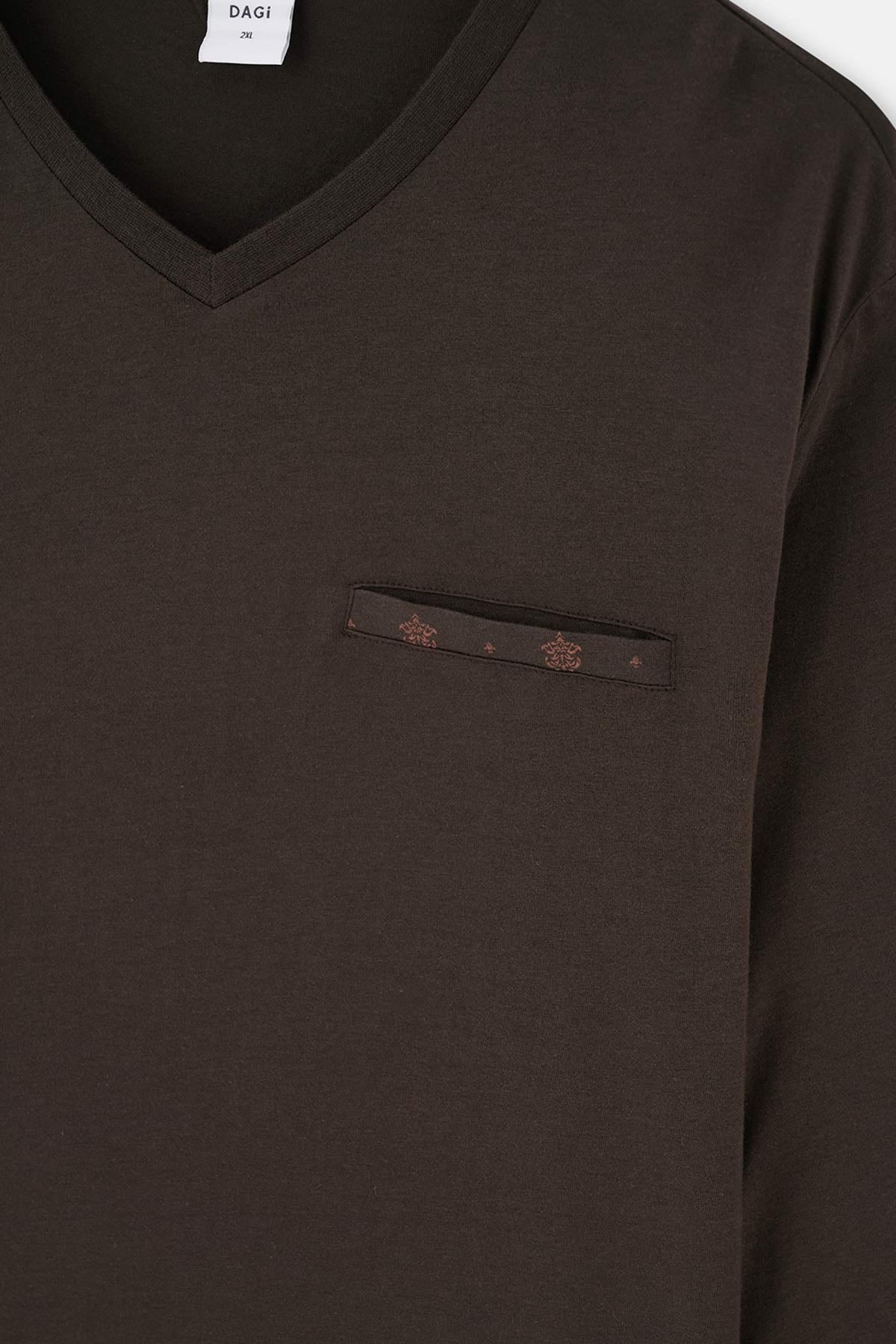 Koyu Kahve V Yaka Uzun Kollu Pamuk Modal Pijama Takımı