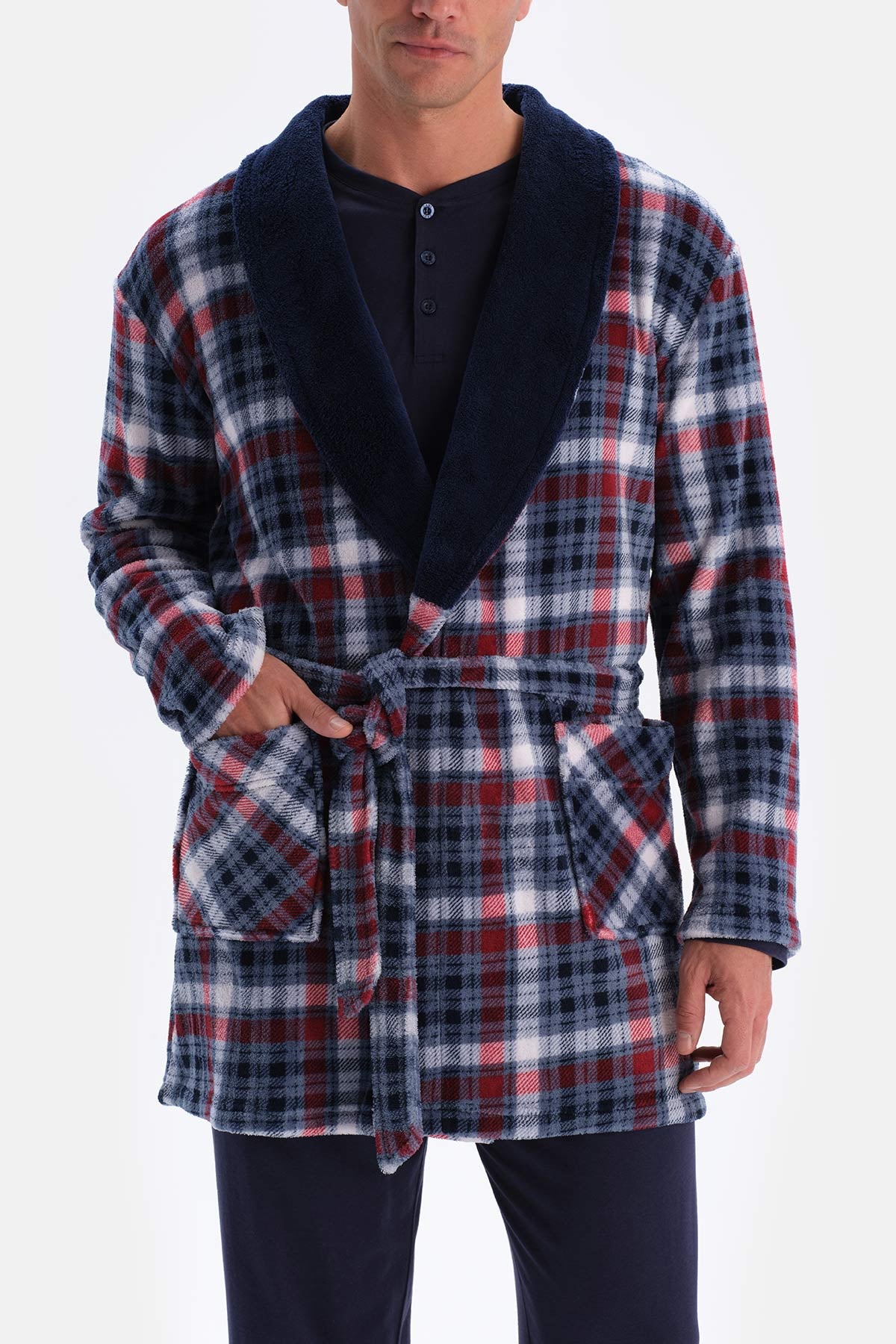Lacivert Ekoseli Polar Sabahlık