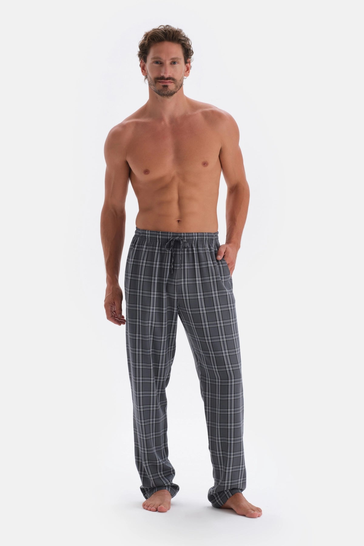 Füme Ekose Dokuma Pijama Altı