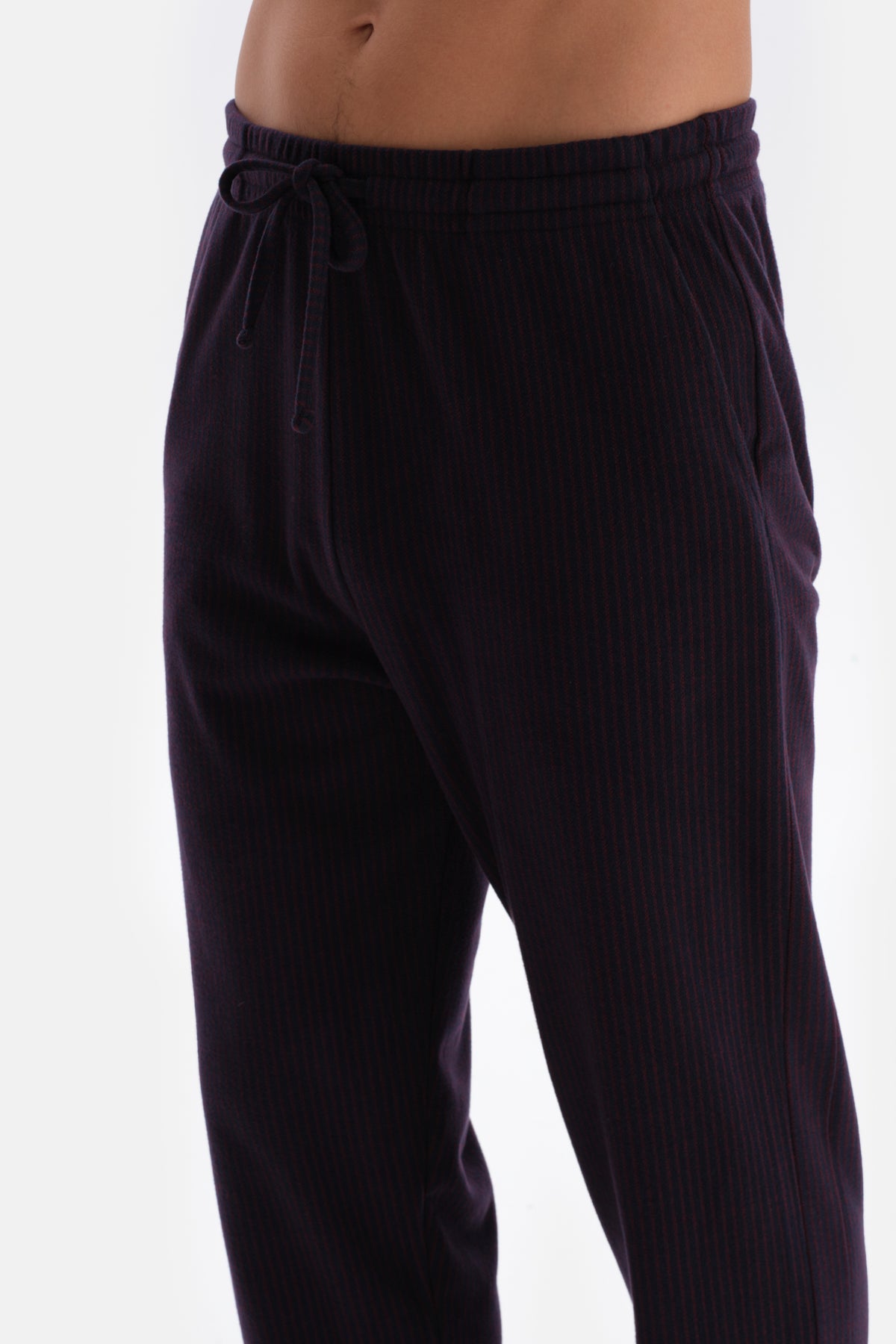 Bordo Çizgi Jakarlı Örme Pijama Altı