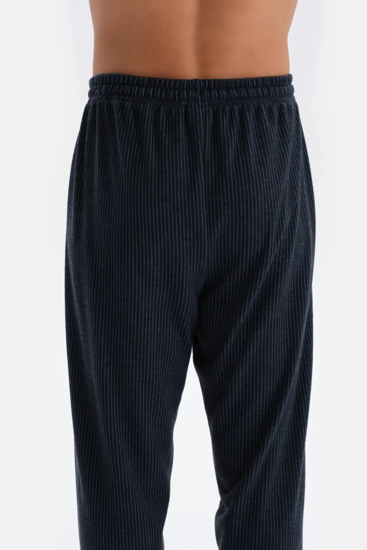 Lacivert Çizgi Jakarlı Örme Pijama Altı