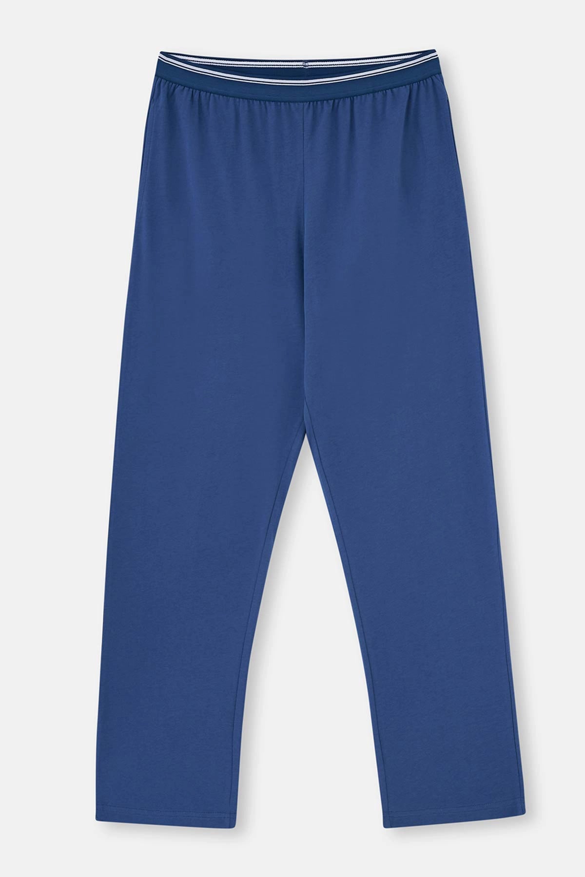 Mavi Beli Lastikli Örme Tek Pijama Altı