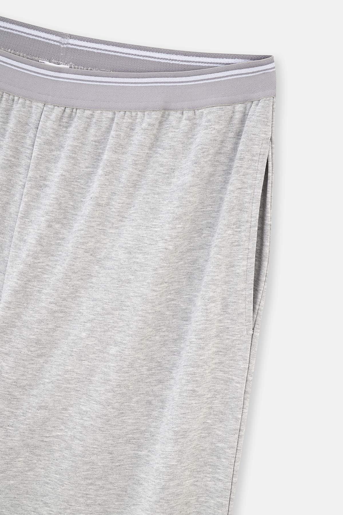 Gri Melanj Beli Lastikli Örme Tek Pijama Alt