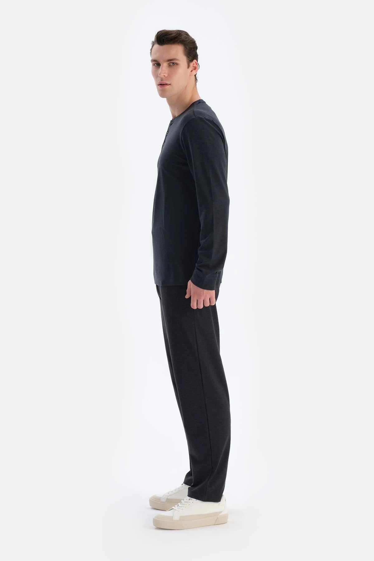 Lacivert Yarım Patlı Regular Fit Everfresh Pijama Üstü