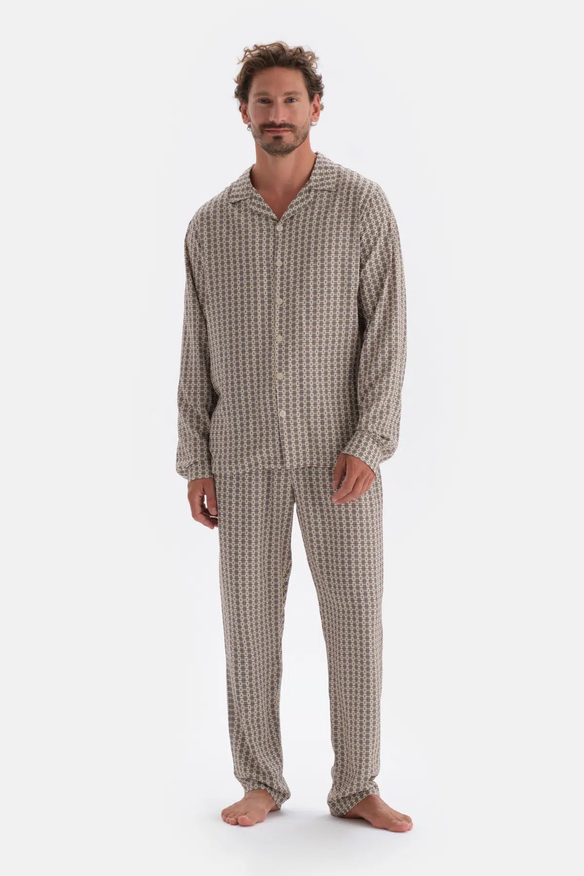 Multicolor Mıkroprınt Baskılı Gömlek Pijama Üstü