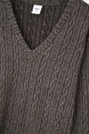 Antrasıt V Yaka Uzun Kollu Örgülü Sweatshirt