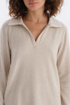 Bej Melanj Polo Yaka Uzun Kollu Sweatshirt