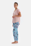 Açık Pembe V Yaka Kısa Kollu Pijama Üstü