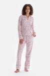 Açık Pembe Minik Çiçek Baskılı Gömlek Pantolon Pijama Takımı