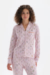Açık Pembe Minik Çiçek Baskılı Gömlek Pantolon Pijama Takımı