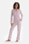 Açık Pembe Minik Çiçek Baskılı Gömlek Pantolon Pijama Takımı