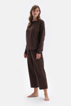 Koyu Kahve Kayık Yaka Pamuklu Pijama Takımı