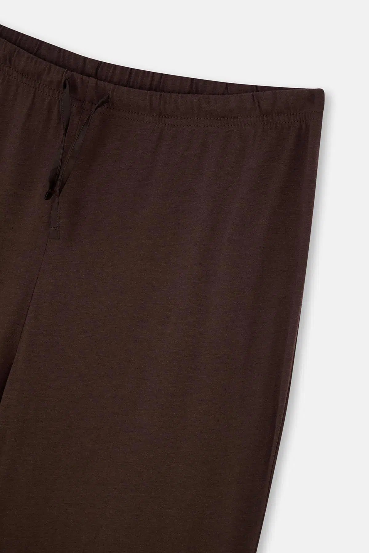 Koyu Kahve Saten Paça Detaylı Gömlek Pantolon Pijama Takımı