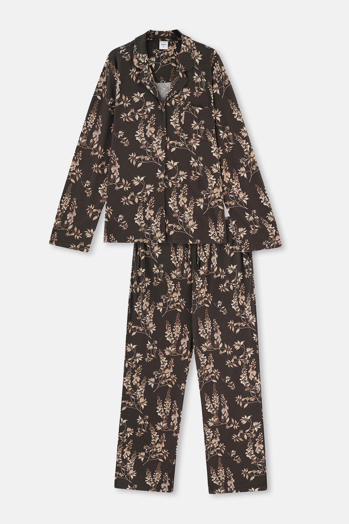 Koyu Kahve Metraj Baskılı Plus Size Pijama Takımı