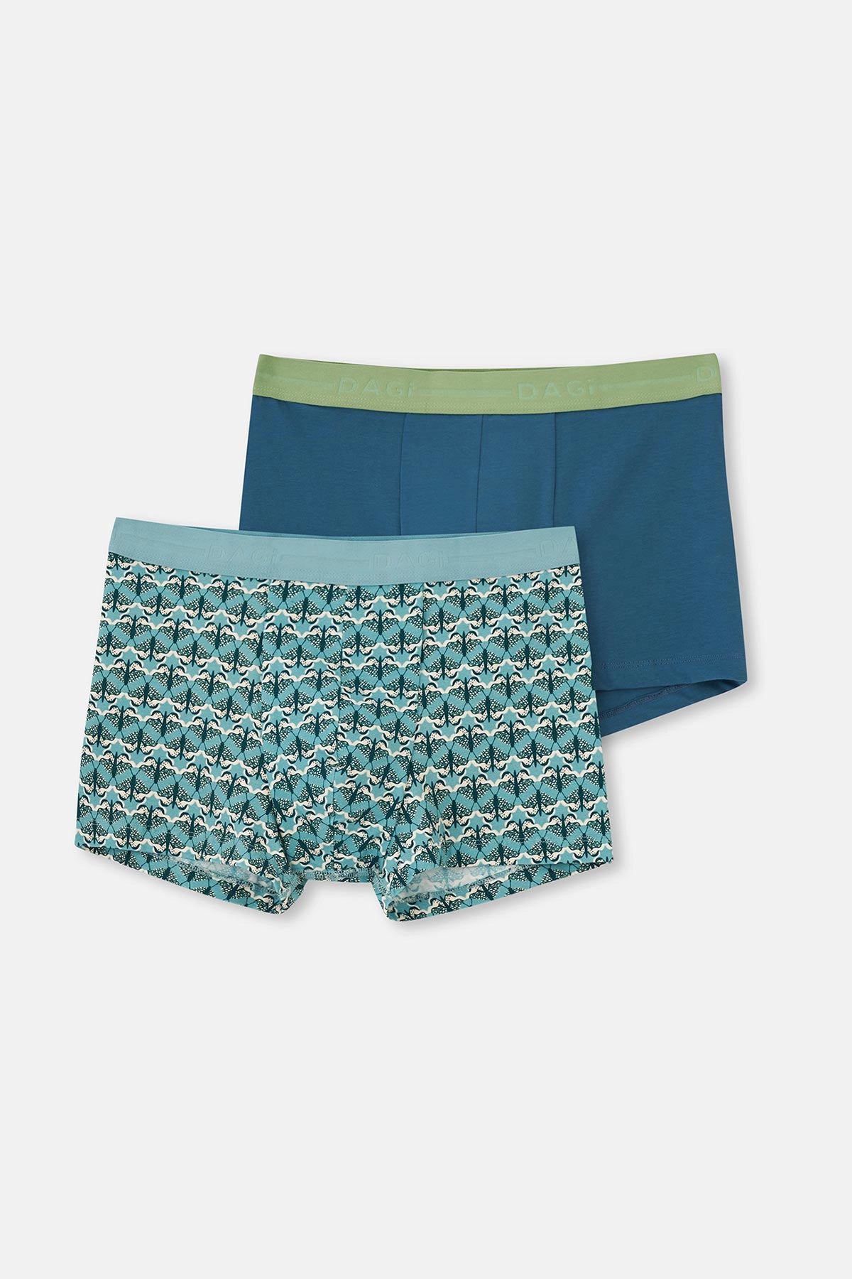 Açık Mavi-Koyu Yeşil 2'li Desenli Pamuk Boxer