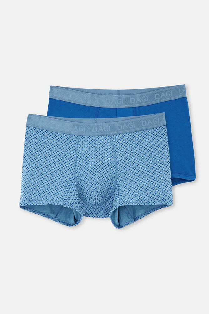 Açık Mavi-Mavi 2'li Desenli Micro Modal Boxer