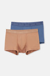 Açık Kahve-Lacivert 2'li Düz Micro Modal Boxer