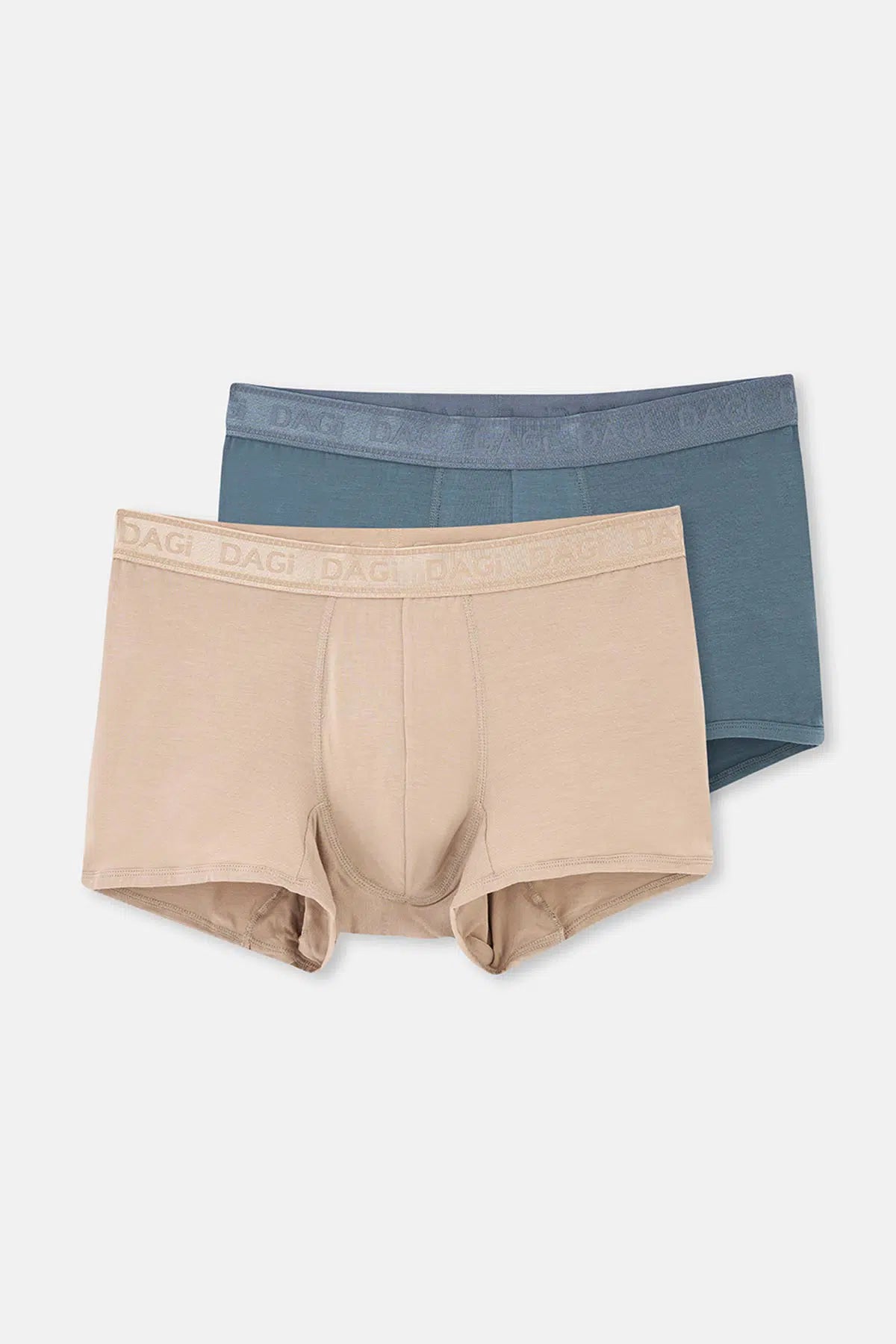 Bej-Indigo 2'li Düz Micro Modal Boxer