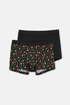Siyah 2'li Desenli Pamuk Boxer