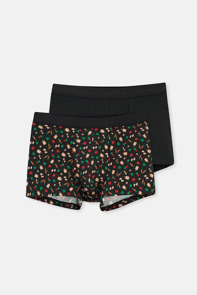 Siyah 2'li Desenli Pamuk Boxer