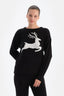 Siyah Geyik Baskılı Polar Sweatshırt