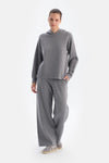 Gri Melanj Kapüşonlu Soft Tuşeli Sweatshırt