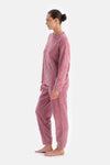 Gül Kurusu Örgü Detaylı Uzun Kollu Pijama Takımı