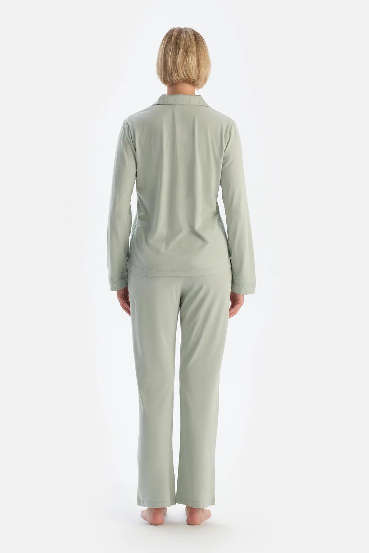 Mint Yeşili Saten Garnili Modal Pijama Takımı